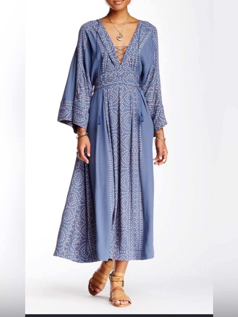 Free People Blue Printed Boho Maxi Dress Size 8 NWOT